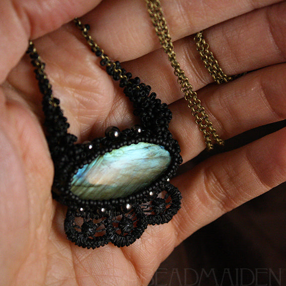 Labradorite Marquise Beadwoven Necklace with Lace