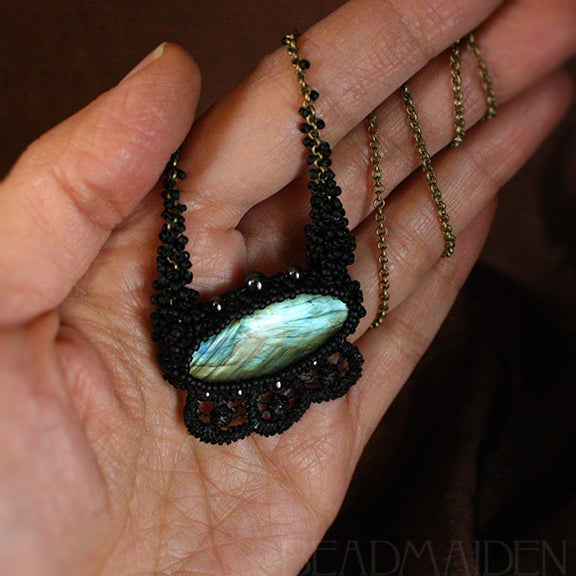 Labradorite Marquise Beadwoven Necklace with Lace