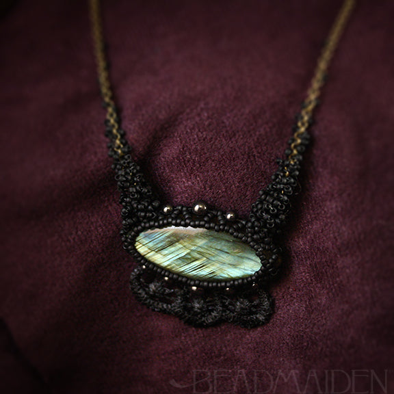 Labradorite Marquise Beadwoven Necklace with Lace