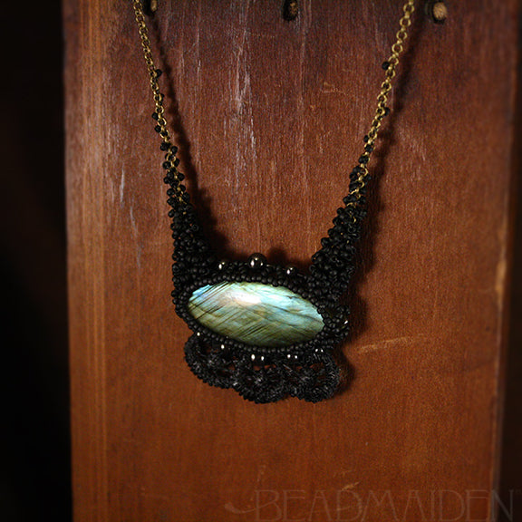 Labradorite Marquise Beadwoven Necklace with Lace