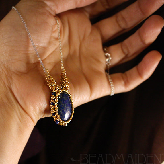 Lapis Lazuli Beadwoven Necklace with 24k Gold