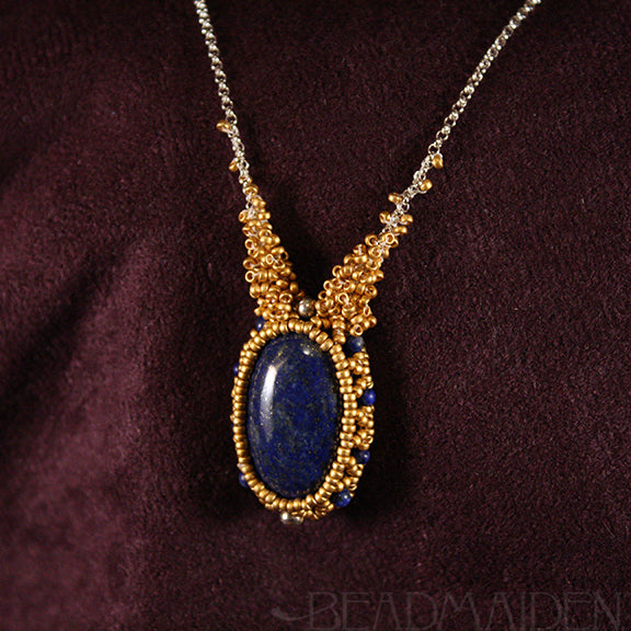 Lapis Lazuli Beadwoven Necklace with 24k Gold