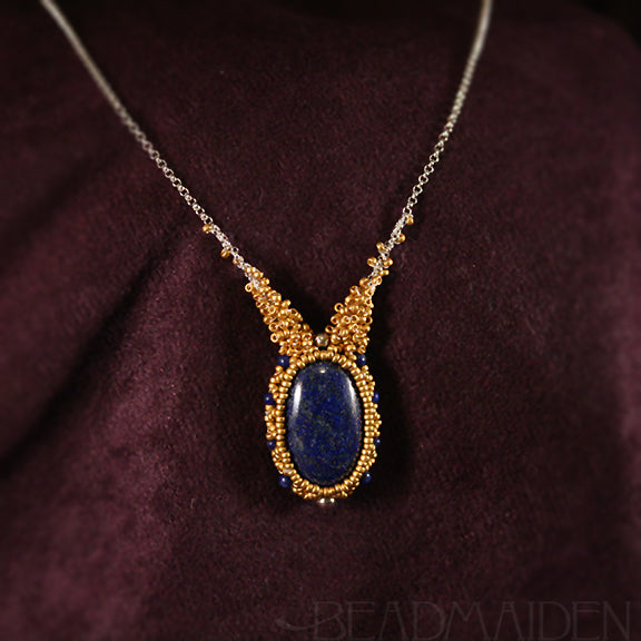 Lapis Lazuli Beadwoven Necklace with 24k Gold