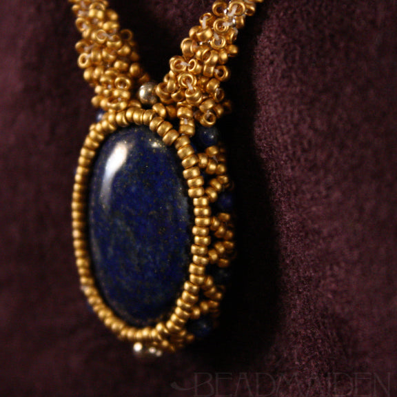 Lapis Lazuli Beadwoven Necklace with 24k Gold