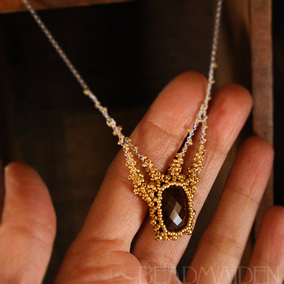 Black + Gold Framed Smoky Topaz Necklace