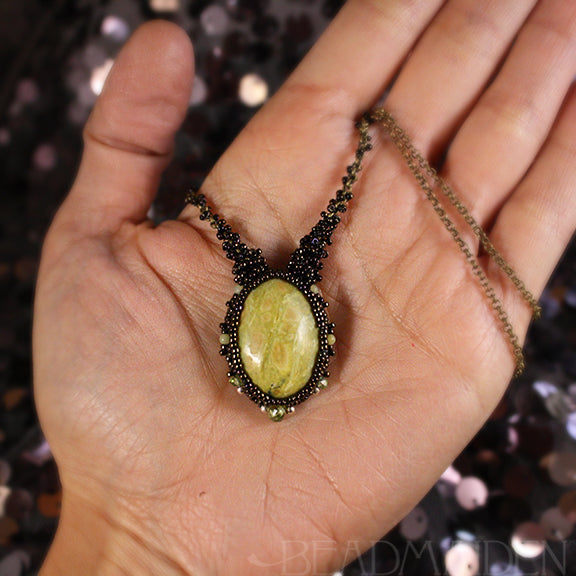 Yellow Turquoise and Peridot Beadwoven Necklace