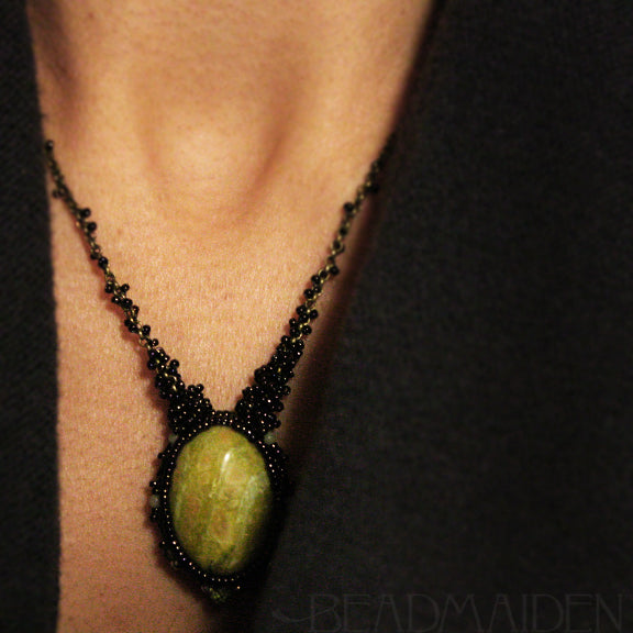 Yellow Turquoise and Peridot Beadwoven Necklace