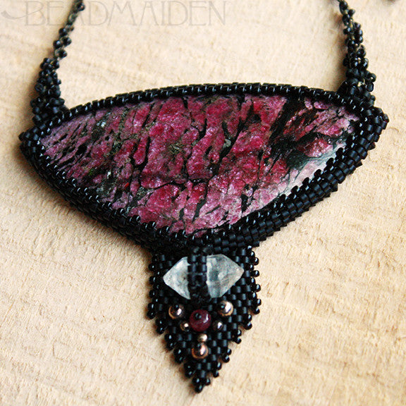 Eudialyte Necklace with Herkimer Diamond and Ruby