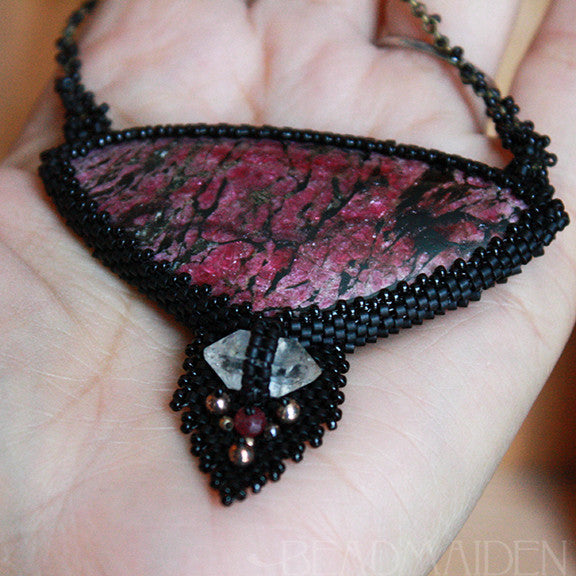 Eudialyte Necklace with Herkimer Diamond and Ruby