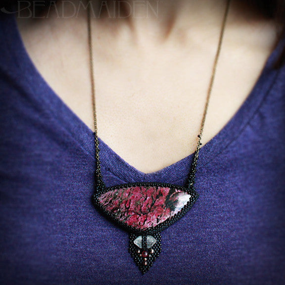 Eudialyte Necklace with Herkimer Diamond and Ruby