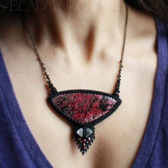 Eudialyte Necklace with Herkimer Diamond and Ruby