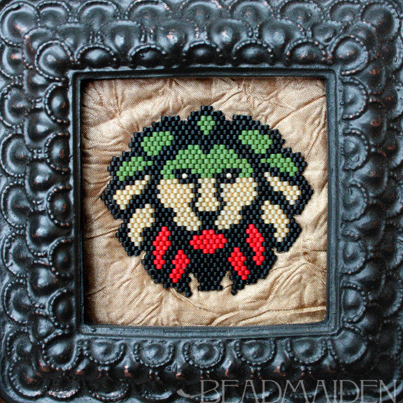 Framed Lion Beadwoven Art