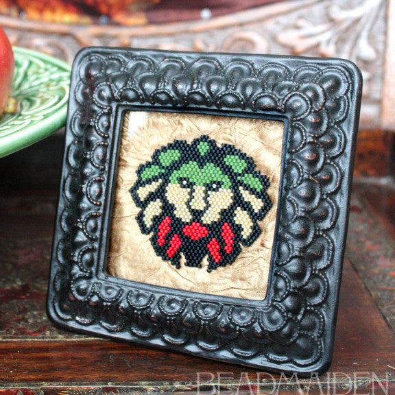 Framed Lion Beadwoven Art