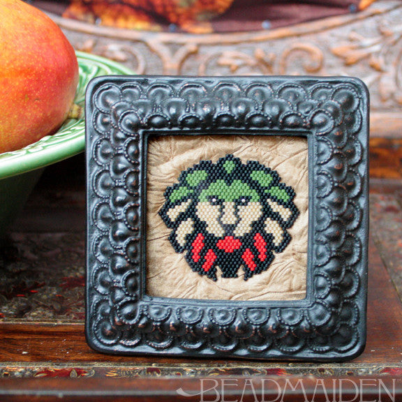 Framed Lion Beadwoven Art