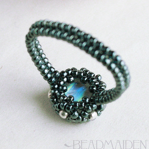 Beadwoven Rose Cut Rainbow Moonstone Ring