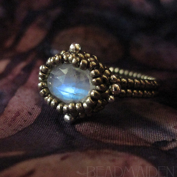 Beadwoven Rainbow Moonstone Oval Ring