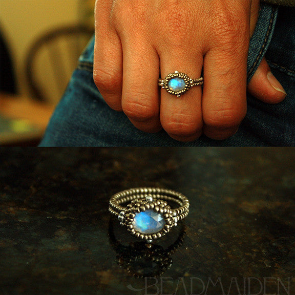 Beadwoven Rainbow Moonstone Oval Ring