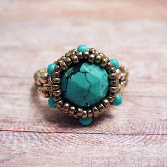 Beadwoven Turquoise Ring with Turquoise Accents