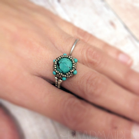 Beadwoven Turquoise Ring with Turquoise Accents