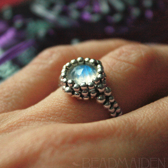 Beadwoven Rainbow Moonstone Ring