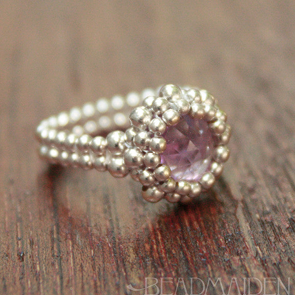 Beadwoven Sterling Silver Pink Amethyst Ring