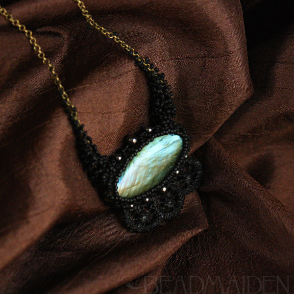 Labradorite Marquise Beadwoven Necklace with Lace