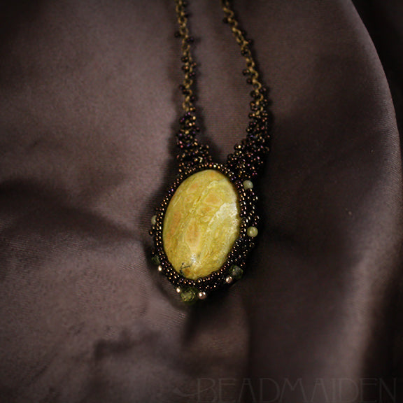 Yellow Turquoise and Peridot Beadwoven Necklace