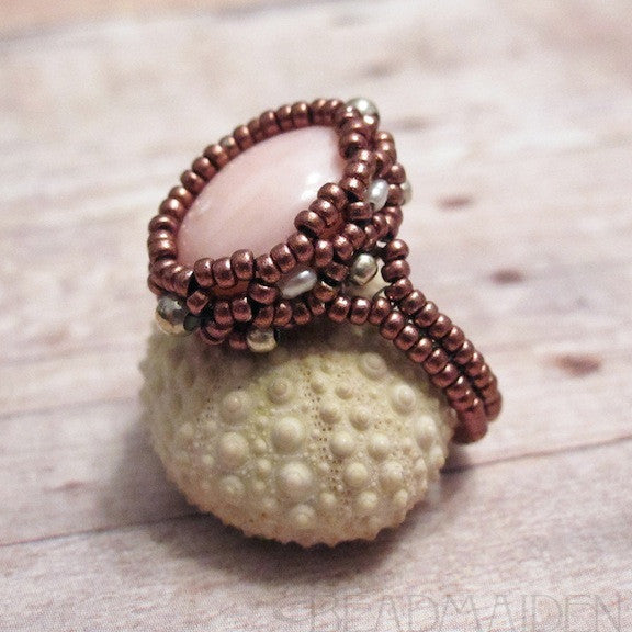 Beadwoven Pink Opal Ring