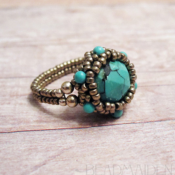 Beadwoven Turquoise Ring with Turquoise Accents