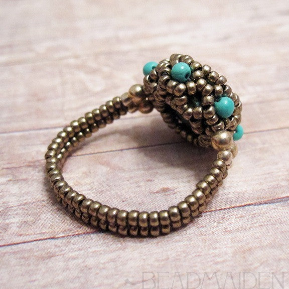 Beadwoven Turquoise Ring with Turquoise Accents – Beadmaiden