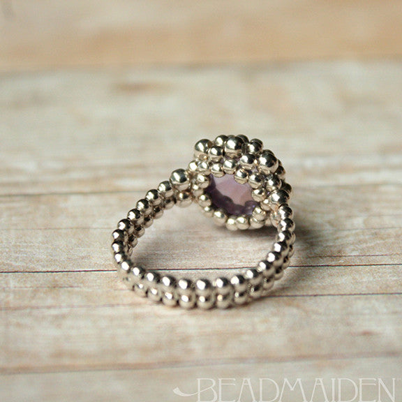 Beadwoven Sterling Silver Pink Amethyst Ring