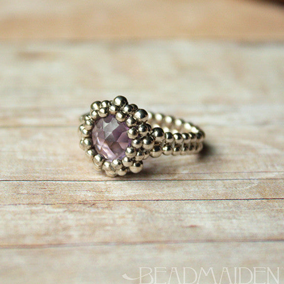 Beadwoven Sterling Silver Pink Amethyst Ring
